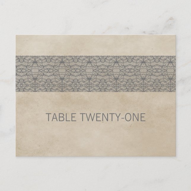 Grey Rustic Lace Table Number Postcard (Front)