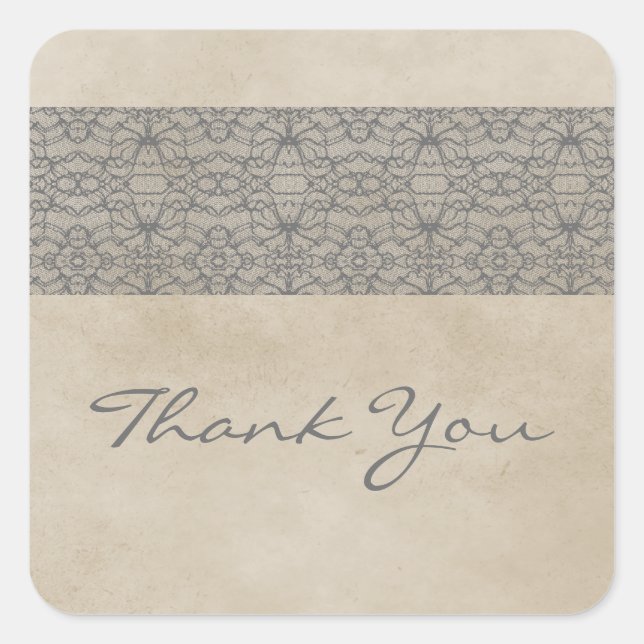 Grey Rustic Lace Thank You Stickers (Front)