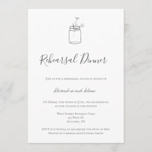 Grey rustic mason jar rehearsal dinner invitations
