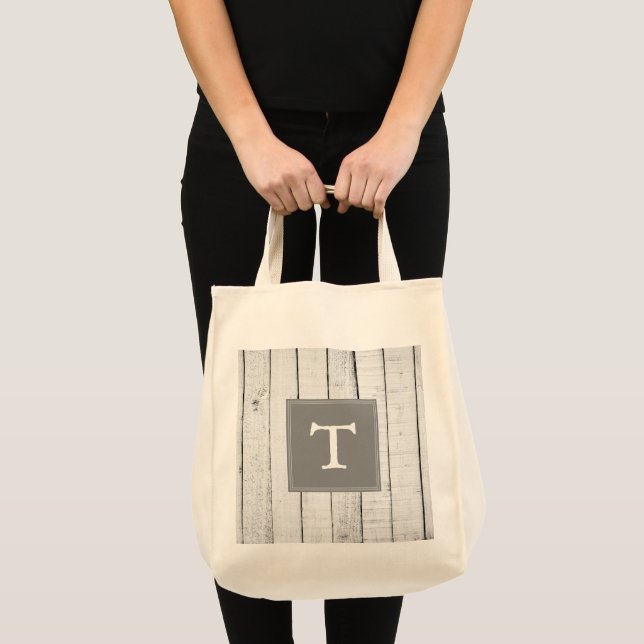 Grey Rustic Monogram Tote Bag (Front (Product))
