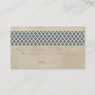 Grey Rustic Quatrefoil Wedding Place Card