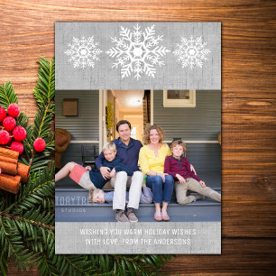 Grey Rustic Snowflake Holiday Photo Card