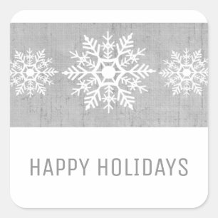 Grey Rustic Snowflake Holiday Square Sticker