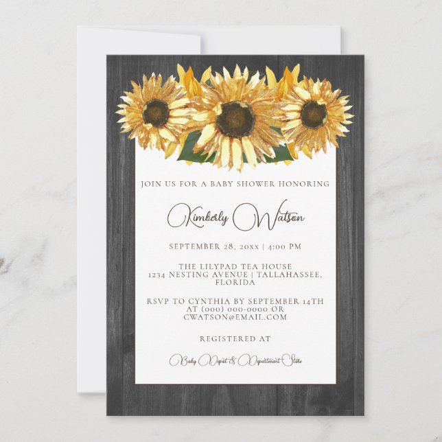 Grey Rustic Sunflower Baby Shower Invitation (Front)