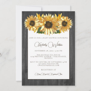 Grey Rustic Sunflower Baby Shower Invitation