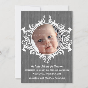 Grey Rustic Swirls Baby Announcement