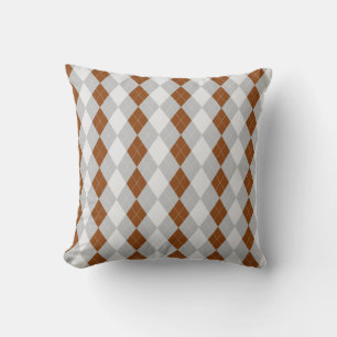 Grey & SADDLE BROWN Diamonds ARGYLE Pattern Throw Pillow