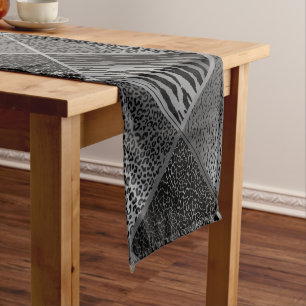 Grey Safari Animal Geometric Patterns Short Table Runner
