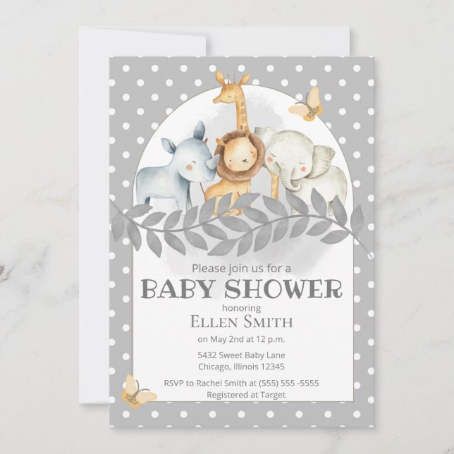 Grey Safari Bay Shower for Boy or Girl Invitation (Front)