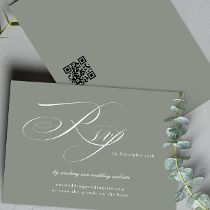 Grey Sage Calligraphy Wedding Website QR CODE RSVP Card