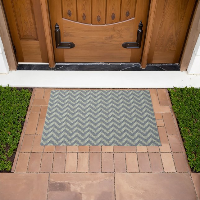 Grey Sage Chevron Modern Minimalist Design Doormat (Outdoor)