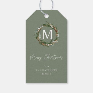 Grey Sage Eucalyptus Wreath Monogram Gift Tags