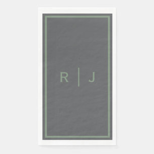 Grey Sage Green Monogram Name Cool Wedding Napkin