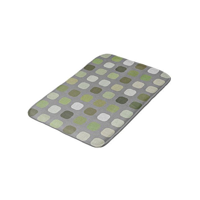 Grey Sage Olive Green Round Squares Art Bath Mat (Angled)