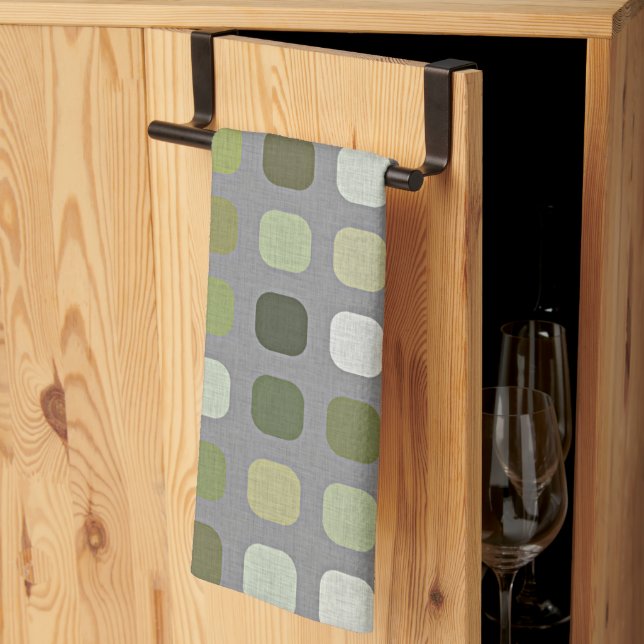 Grey Sage Olive Green Round Squares Art Pattern Kitchen Towel (Thirds Fold)