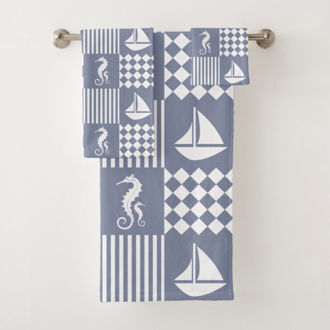Grey Sailing Boat Bath Towel Set (Insitu)