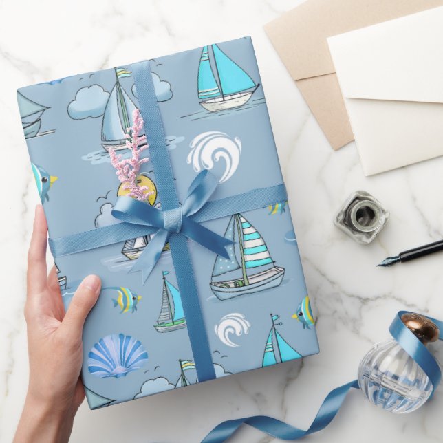 Grey Sailing Boat Wrapping Paper (Gifting)