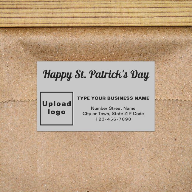 Grey Saint Patrick Business Rectangle Sticker (Business brand with Saint Patrick greeting on gray rectangle sticker)