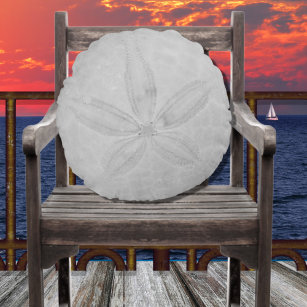 Grey Sand Dollar Nautical Coastal  Round Pillow