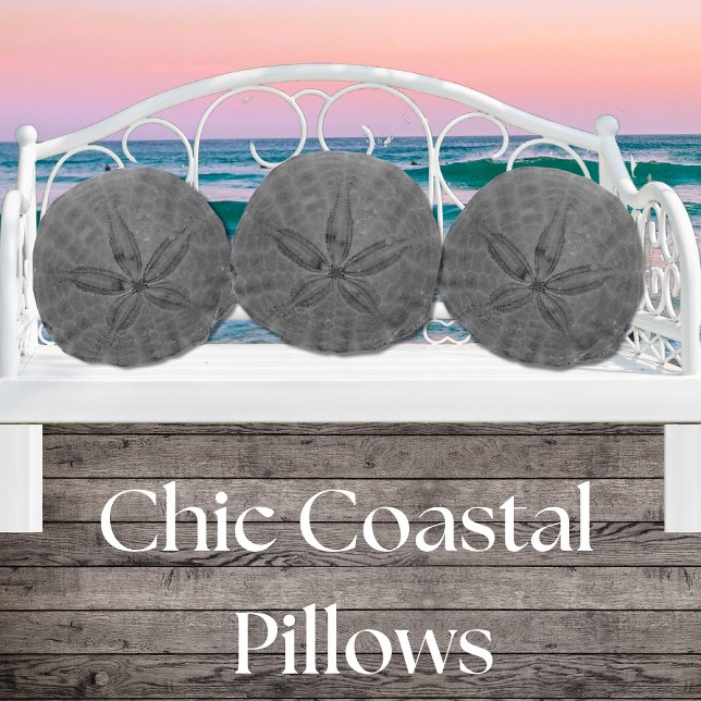 Grey Sand Dollar Nautical Coastal  Sea Round Pillo Pillow (Creator Uploaded)