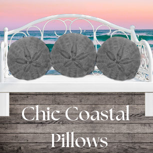 Grey Sand Dollar Nautical Coastal Sea Round Pillo Round Pillow