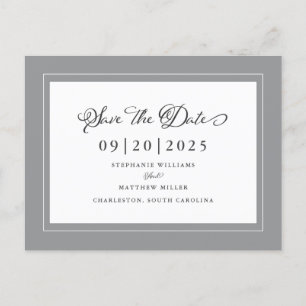 Grey Save The Date Elegant Wedding Chic Non Photo Announcement Postcard