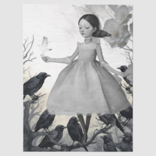 Grey Scale Vintage Victorian Dancing Girl  & Raven Tissue Paper