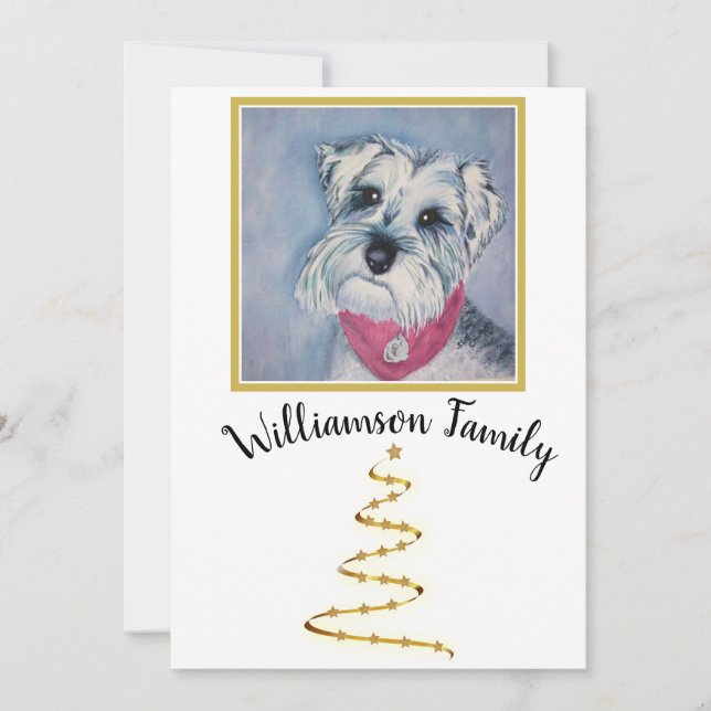 Grey Schnauzer Puppy Merry Holiday Card (Front)