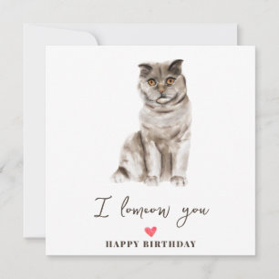 Grey Scottish Fold Cat Mum Puppy Pets Birthday Card