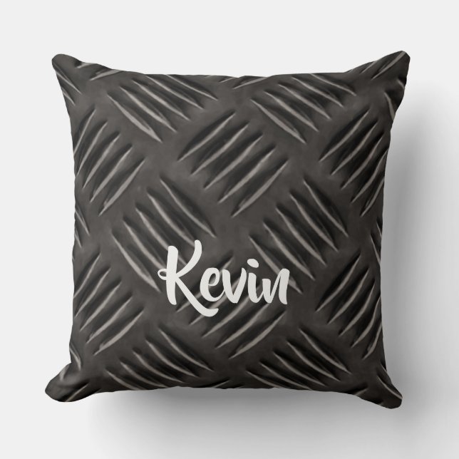 Grey scratched metal pattern throw pillow (Front)