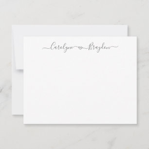 Grey Script Heart Couple Name Wedding Newlywed Card