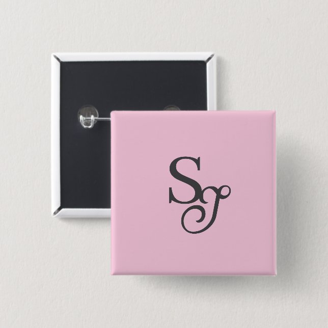 Grey script initial monogram pink 2 inch square button (Front & Back)