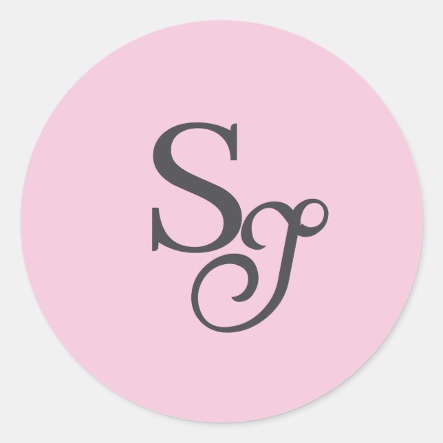 Grey script initial monogram pink classic round sticker (Front)