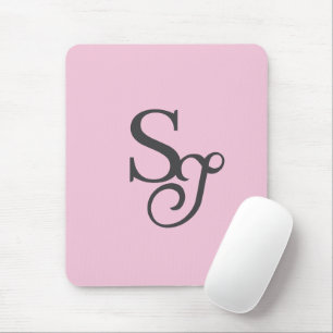 Grey script initial monogram pink mouse pad