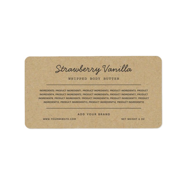 Grey Script Lines Ingredients List Kraft Label (Front)