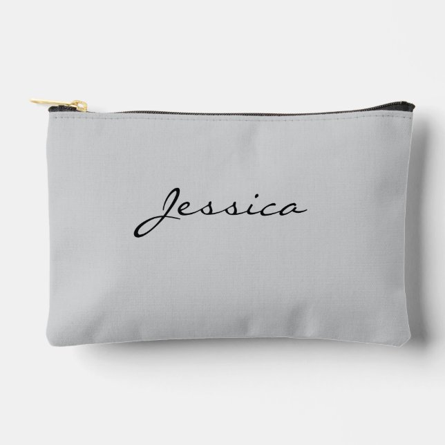 Grey Script Name Minimal Modern Travel Cosmetic Accessory Pouch (Front)