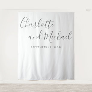 Grey Script Wedding Photo Booth Backdrop Tapestry
