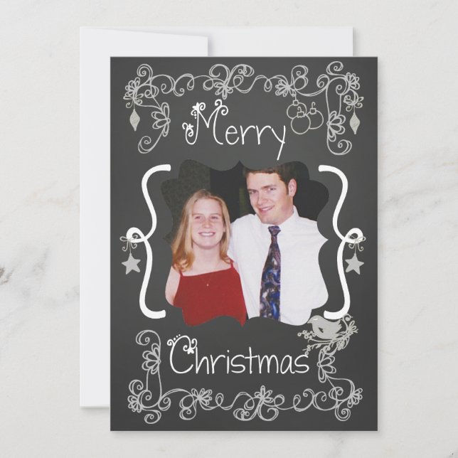 Grey Scrolls Customized Photo Holiday Card (Front)