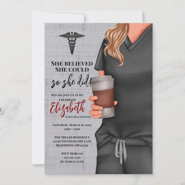 Grey Scrubs Nursing School Graduation Invitation (Front)