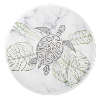 Grey Sea Turtle Tropical Marble Coastal  Ceramic Knob