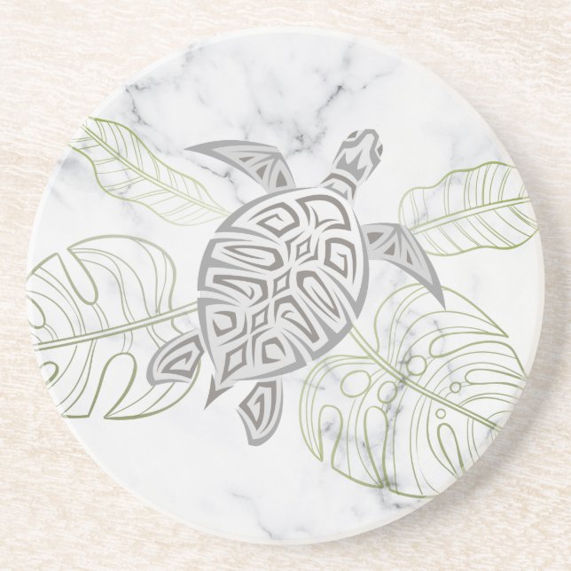 Grey Sea Turtle Tropical Marble Coastal  Coaster (Front)