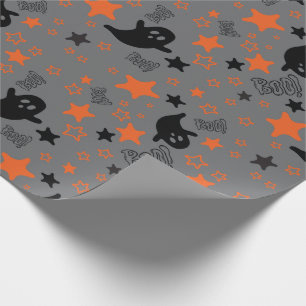 Grey Seamless Wrapping Paper with Ghosts and Stars