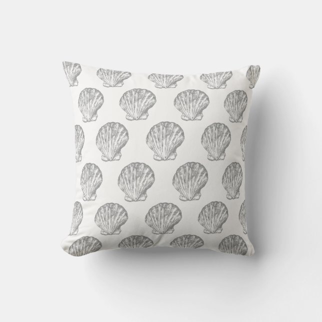 Grey Seashell elegant seamless pattern Throw Pillow (Front)