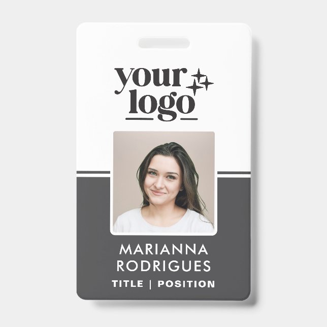 Grey Security Logo Photo Barcode Employee ID Badge (Front)