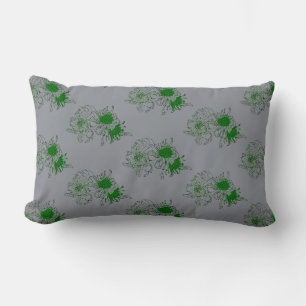 “Grey Serenity – Green Chrysanthemum Minimal Pillo Lumbar Pillow