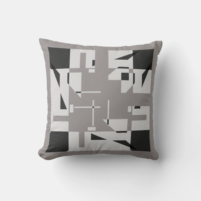Grey Shades Black 4 Corner Small Shapes Labyrinth Throw Pillow (Front)