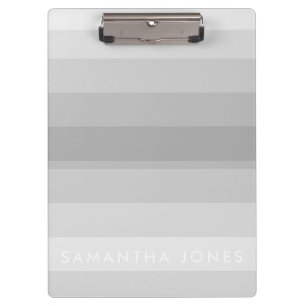 Grey Shades Ombre Simple Stripe Personalise Name Clipboard