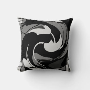 Grey Shades on Black Abstract Flower Art Design Throw Pillow