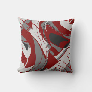 Grey Shades on Dark Red Flowing Floral Abstract Throw Pillow