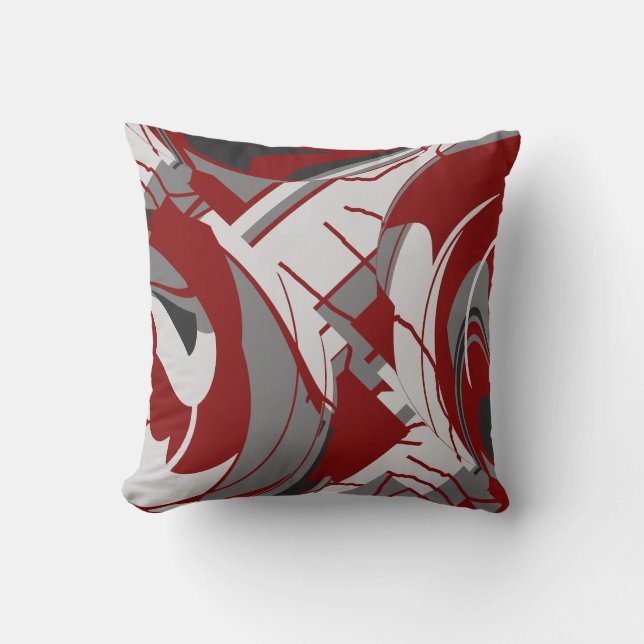 Grey Shades on Dark Red Lush Leaves Art Abstract Throw Pillow (Front)